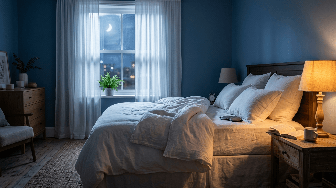 Moonlit bedroom with peaceful sleep environment
