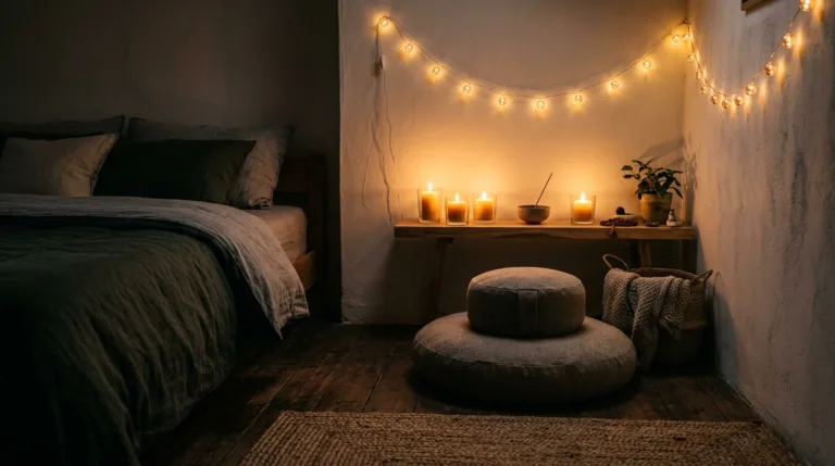 Candle-lit meditation corner for sleep meditation